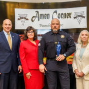 Attorney General Dave Sunday, Butler County Commissioner Kim Geyer, Awardee Sergeant Aaron Zaliponi & Amen Corner President June Yonas
