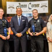 PA Auditor General Tim DeFoor Presents 911 QUICK RESPONSE Award to Upper St. Clair Police Officers Michael Lebetz & Daniel Patrick, with Amen Corner President June Yonas