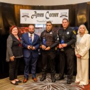 Superior Court Judge Mary Murray Presents TO PROTECT & SERVE Award to Baldwin Officer S. Cippel, South Park Officer J. Leonetti & Whitehall Officer A. Haburjak, with Amen Corner President June Yonas